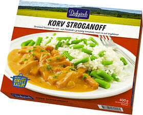 Korv Stroganoff tomatsås ris Dafgårds