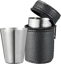 Benny Snapsmugg 4 pack i läder fodral rymd 3 cl Dorre