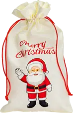 Julsäck Vit Tomte Merry Christmas 17x30 cm med rött snöre