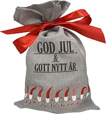 Julsäck Grå Tomtedans M 25x40 cm rött band