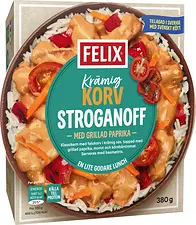 Krämig Korvstroganoff med ris Felix