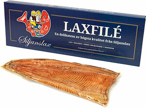 Varmrökt regnbågslax present Siljanslax