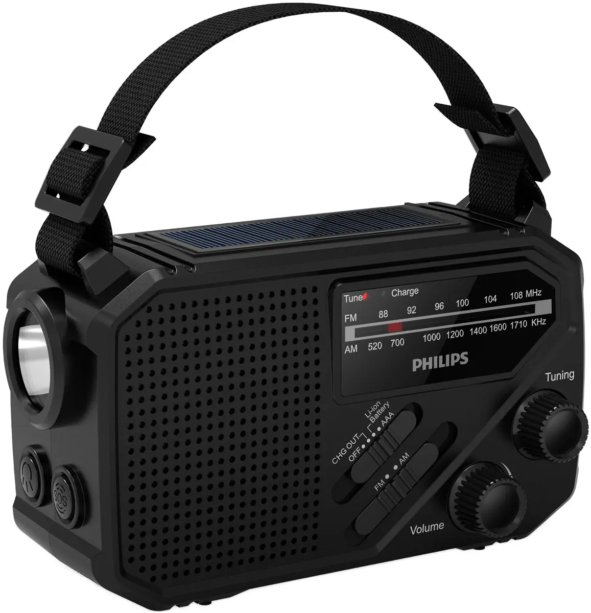 Vevradio FM AM Solcell Ficklampa TAR1609/00 Svart Philips