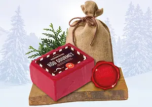 Julost Röd Gourmet i Julsäck God Jul jutesäck matgåva