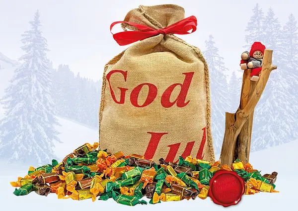 Julsäck Toffeemix fyra sorter 1000 g God Jul jutesäck