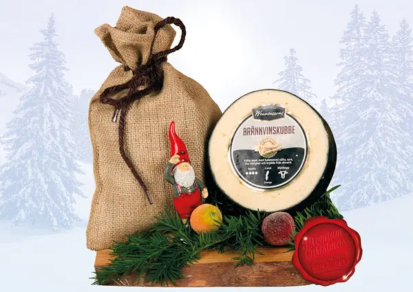 Julost Brännvin 1 kg i God Jul jutesäck matgåva
