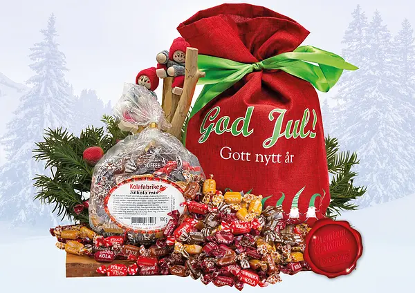 Julsäck Julkolamix 600 g Tomtedans Röd God Jul