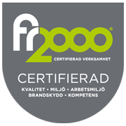 Logo FR2000 Kvalitets-, Miljö- och Arbetsmiljöcertifierad.